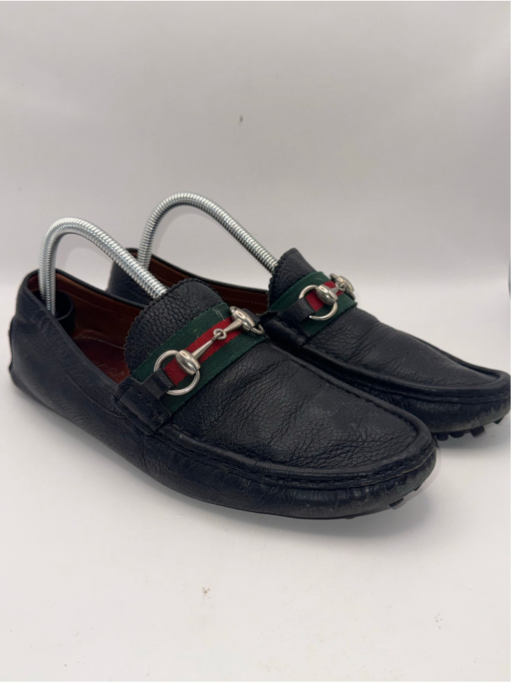Gucci Men’s Black Leather Horsebit Web Driving Loafers Damo Size 7 Italy Pre-Own